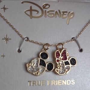 Disney Mickey Minnie Mouse Fine Silver Plated Gold Necklace Y2K Bling Valentine
